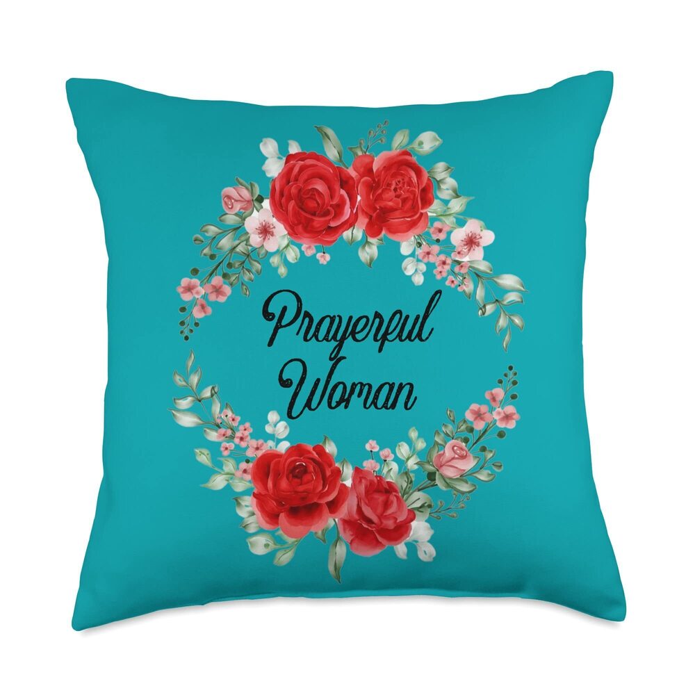 7737 Pioneer Country Farm Prayerful Turquoise Red Rose Throw Pillow